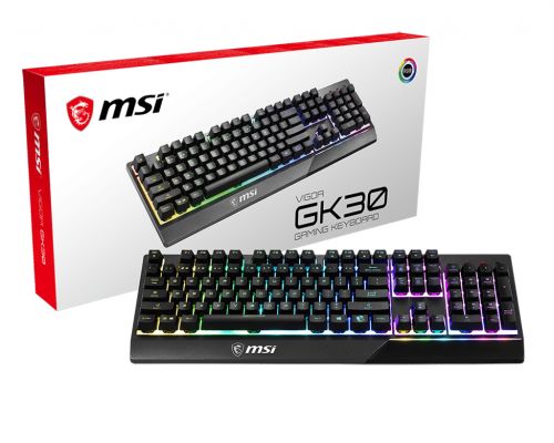 MSI GG VIGOR GK30 TR GAMING KEYBOARD MEKANIK HISLI 6 BOLGE RGB LED AYDINLATMA SIVI DOKULMESINE DAYANIKLI OYUNCU KLAVYESI TURKCE Q