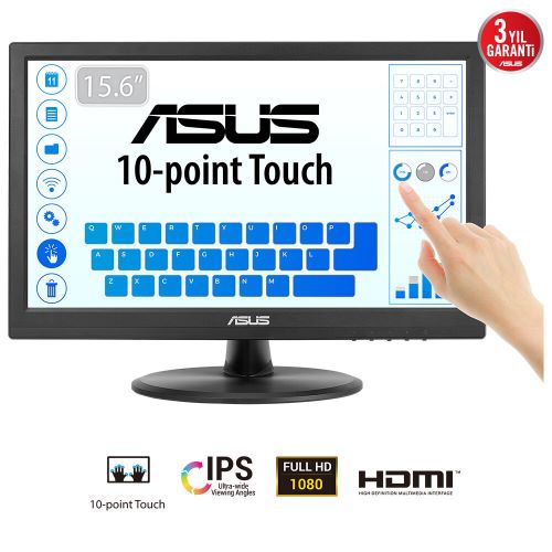 ASUS KURUMSAL VT169HE 15.6 IPS 1920x1080 5ms 60Hz 220cd HDMI VGA VESA 3YIL 10 PARMAK DOKUNMATIK EYECARE MONİTÖR